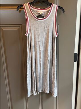 Pink Rose Grey Tank Dress with Red & White Trim and Open Back, Size S
